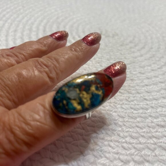 Gorgeous SPINY OYSTER TURQUOISE Handmade Sterling 925 Ring Size 9 #487D - Picture 3 of 3